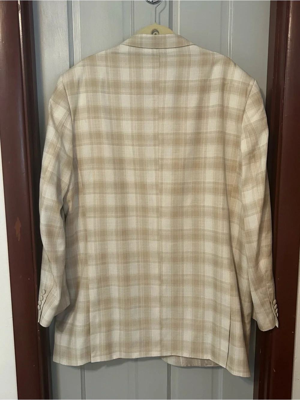 Falcone Superlative 150’s Neutral Plaid Blazer Linen Blend 3-Button Dbl Vent 48L - Picture 2 of 12